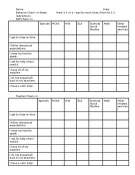 Preview of CICO Behavior Tracking Point Sheet