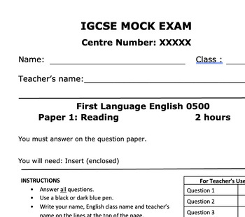 Preview of CIE 0500 IGCSE English Language Paper 1 Mock Exam 'Actors' With Mark Scheme