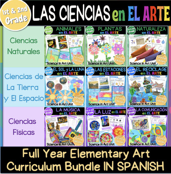 Preview of CIENCIAS en EL ARTE Bundle – Yearlong Elementary Art Curriculum – 1st & 2nd
