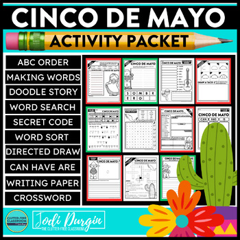 Preview of CINCO DE MAYO ACTIVITY PACKET worksheets word search writing fun pages 5 de Mayo