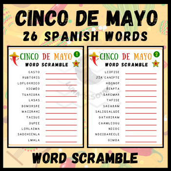 CINCO DE MAYO word scramble SPANISH Crossword Sight Word Searches ...