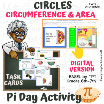 Preview of CIRCLES: Circumference and Area 8 TASK CARDS Pi Day Activity