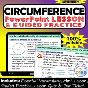 Preview of CIRCUMFERENCE PowerPoint Lesson & Guided Practice | Digital | Distance Learning