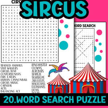circus and carnival word search - Monster Word Search