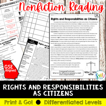 Preview of CITIZEN'S RIGHTS and Responsibilities Differentiated  (SS5CG1a)  