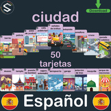 CIUDAD, Spanish - Español "Town" Vocabulary Flash Cards, (