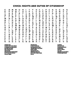 Preview of CIVIC DUTY AND CITIZENSHIP WORD SEARCH