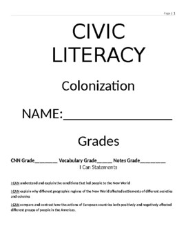 Preview of CIVIC LITERACY - Colonization - Notes Packet with YouTube Links