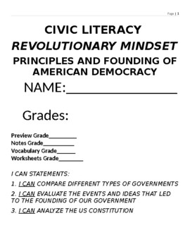 Preview of CIVIC LITERACY - Revolutionary Mindset - Packet with YouTube Links