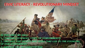 Preview of CIVIC LITERACY - Revolutionary Mindset - PowerPoint-YouTube Quizlet Kahoot links