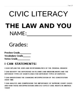 Preview of CIVIC LITERACY - The Law and You - Packet with YouTube Links