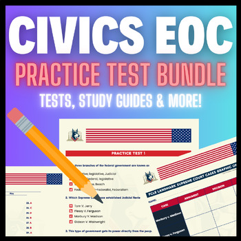 Preview of CIVICS EOC PRACTICE TEST + ANSWER KEY | 6 TEST BUNDLE STUDY GUIDE | Florida