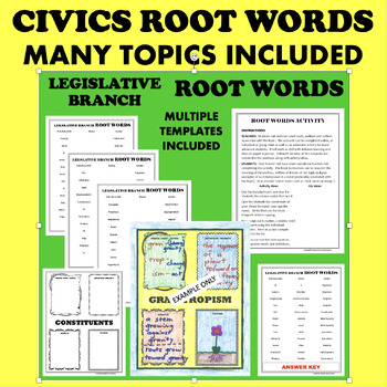 Preview of CIVICS (GOVERNMENT) VOCABULARY - ROOT WORDS, PREFIXES and SUFFIXES BUNDLE