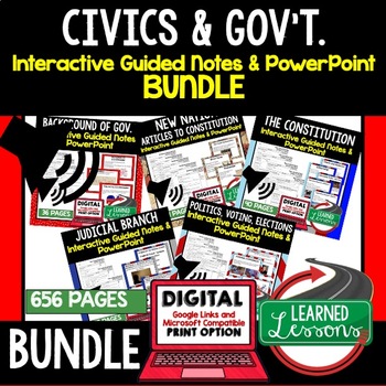 Preview of CIVICS Guided Notes and PowerPoints BUNDLE, Flipped Classroom Google & Print