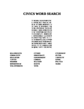 Preview of CIVICS WORD SEARCH