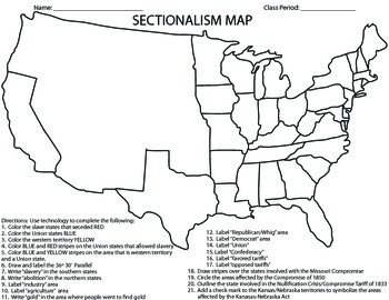 civil war sectionalism map by coaching history teachers pay teachers