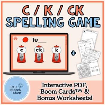 Preview of CK - K - C Interactive PDF Spelling Game, Boom Cards™ Deck and Worksheets