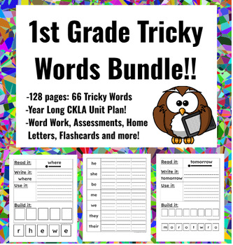 Preview of CKLA First -1st Grade Tricky Word Year long unit BUNDLE! Worksheets assessment