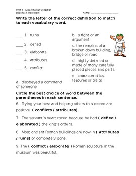 CKLA 3rd Grade Unit 4 Ancient Rome Word Work Quiz by Ragamuffifn