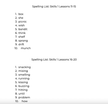 Preview of CKLA Amplify 2nd Grade Spelling Lists (All Year Long included, Skills 1-6)