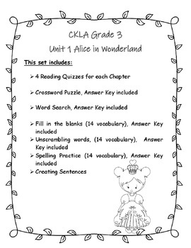 Preview of CKLA Grade 3 Unit 1 Classic Tales - Alice in Wonderland