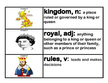 CKLA Core Knowledge Kindergarten Domain 7 Kings and Queens Vocabulary Cards