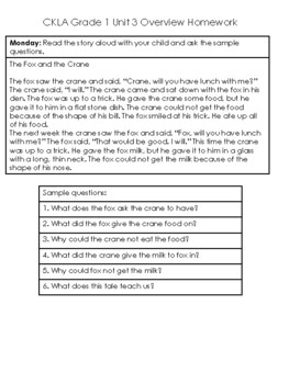 CKLA Grade 1 Unit 3 Lessons Overview Homework by Allie Welch | TPT