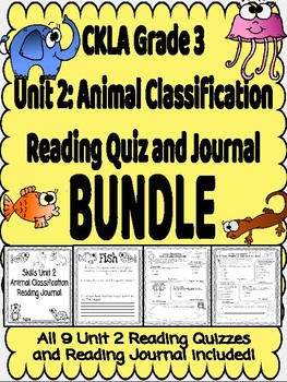 Preview of CKLA Grade 3 Animal Classification Reading Quiz and Journal BUNDLE (1st edition)