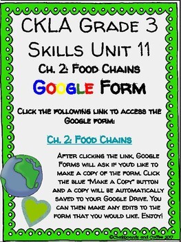 Preview of CKLA Grade 3 Unit 11: Ecology Ch. 2 Google Form (1st & 2nd edition)