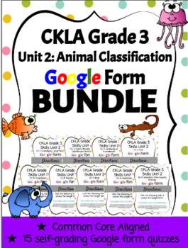 Preview of CKLA Grade 3 Unit 2 Animal Classification Google Form Quiz BUNDLE (1st edition)