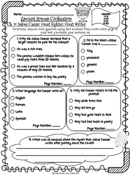 Preview of CKLA Grade 3 Unit 4 Ch. 10 Ancient Rome Reading Quiz (1st and 2nd edition)
