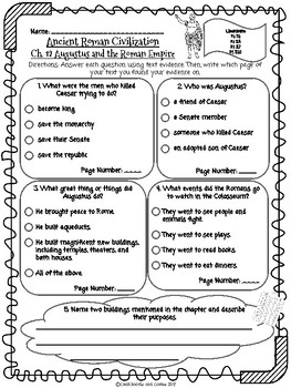 Preview of CKLA Grade 3 Unit 4 Ch. 12 Ancient Rome Reading Quiz (1st edition)
