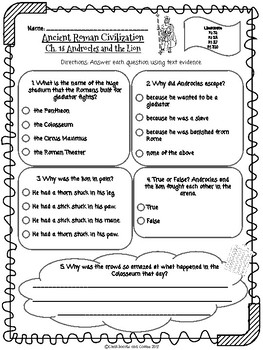 Preview of CKLA Grade 3 Unit 4 Ch. 13 Ancient Rome Reading Quiz (1st edition)