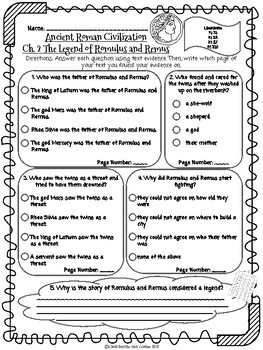 Preview of CKLA Grade 3 Unit 4 Ch. 2 Ancient Rome Reading Quiz (1st and 2nd edition)