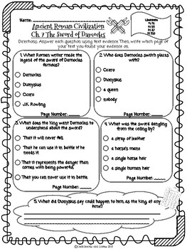 Preview of CKLA Grade 3 Unit 4 Ch. 7 Ancient Rome Reading Quiz (1st edition)