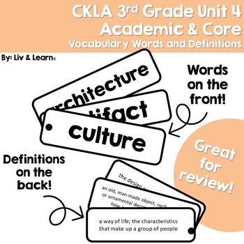 Preview of CKLA Grade 3 Unit 4 Vocabulary Words and Definitions