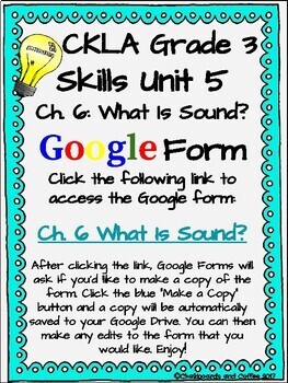 Preview of CKLA Grade 3 Unit 5: Light and Sound Ch. 6 Google Form (1st & 2nd edition)