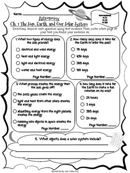 Preview of CKLA Grade 3 Unit 7 Ch. 1 Astronomy Reading Quiz (1st edition)