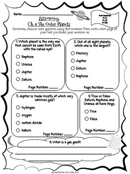 Preview of CKLA Grade 3 Unit 7 Ch. 4 Astronomy Reading Quiz (1st edition)