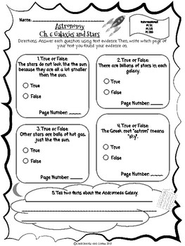 Preview of CKLA Grade 3 Unit 7 Ch. 6 Astronomy Reading Quiz (1st edition)