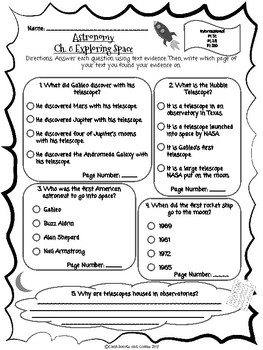 Preview of CKLA Grade 3 Unit 7 Ch. 8 Astronomy Reading Quiz (1st edition)