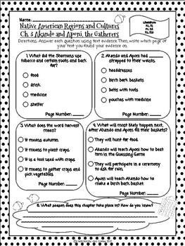 Preview of CKLA Grade 3 Unit 8 Ch. 3 Native Americans Reading Quiz (1st edition)