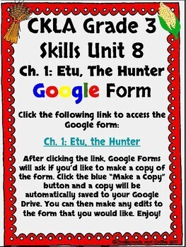 Preview of CKLA Grade 3 Unit 8: Native Americans Ch. 1 Google Form (1st edition)