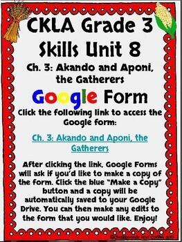 Preview of CKLA Grade 3 Unit 8: Native Americans Ch. 3 Google Form (1st edition)