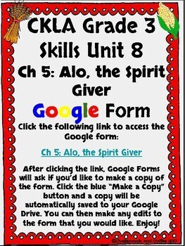 Preview of CKLA Grade 3 Unit 8: Native Americans Ch. 5 Google Form (1st edition)