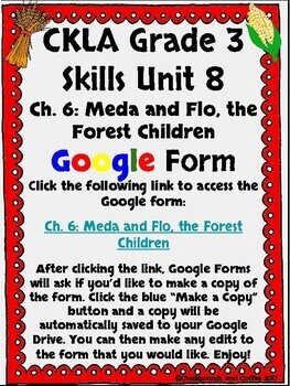 Preview of CKLA Grade 3 Unit 8: Native Americans Ch. 6 Google Form (1st edition)