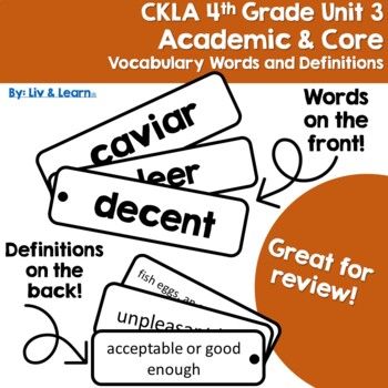 Preview of CKLA Grade 4 Unit 3 Vocabulary Words and Definitions