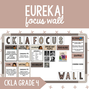 Preview of CKLA Grade 4 Unit 4 Eureka! Focus Wall: I Can Statements, Bell Ringers + More