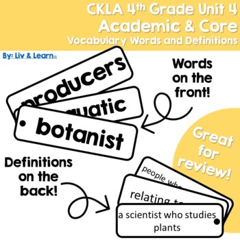 Preview of CKLA Grade 4 Unit 4 Vocabulary Words and Definitions