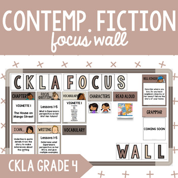 Preview of CKLA Grade 4 Unit 6 Contemp Fiction Focus Wall: I Can Statements, Bell Ringers +
